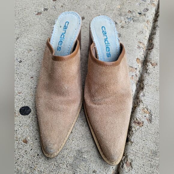 Vintage Candies Suede Leather Mules Size 10M Wood Heel - Picture 6 of 13